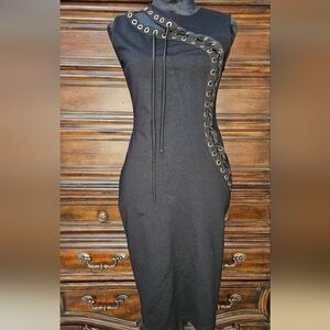 Cameo Lace Up Black Dress